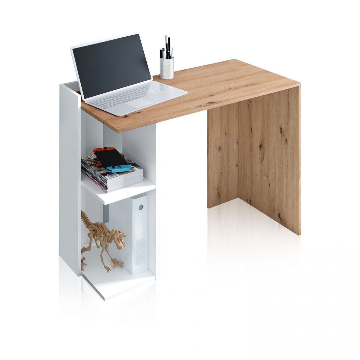 Mesa de escrita dess artik branco (branco mate) - carvalho nodi 100 x 73 x 50 cm