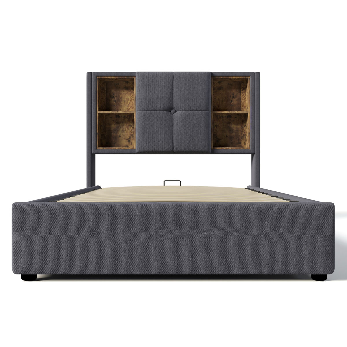 Cama contentora acolchoada 90x200 cm - com carregamento sem fios e cabeceira para arrumação - tecido de algodão - cinzento