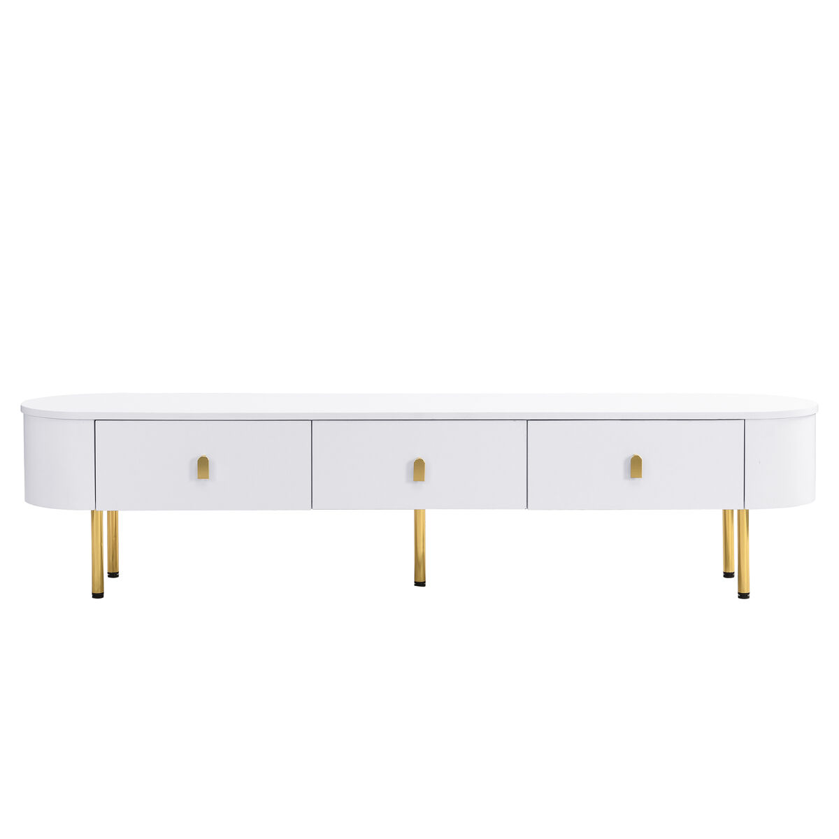 Móvel tv moderno - 3 gavetas com pegas e pernas douradas - branco