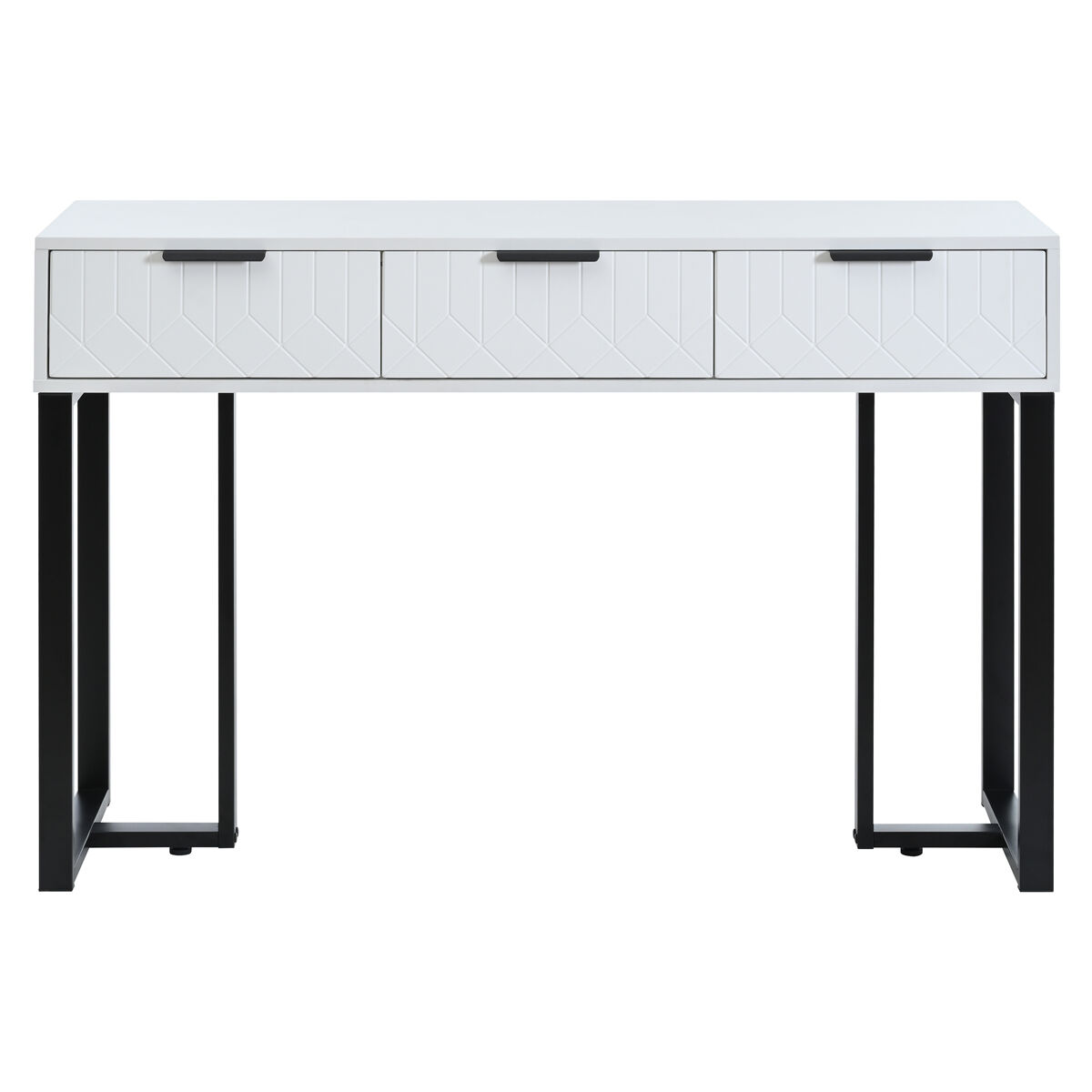 Mesa de consola moderna, com 2 gavetas, pés reguláveis, branco e preto