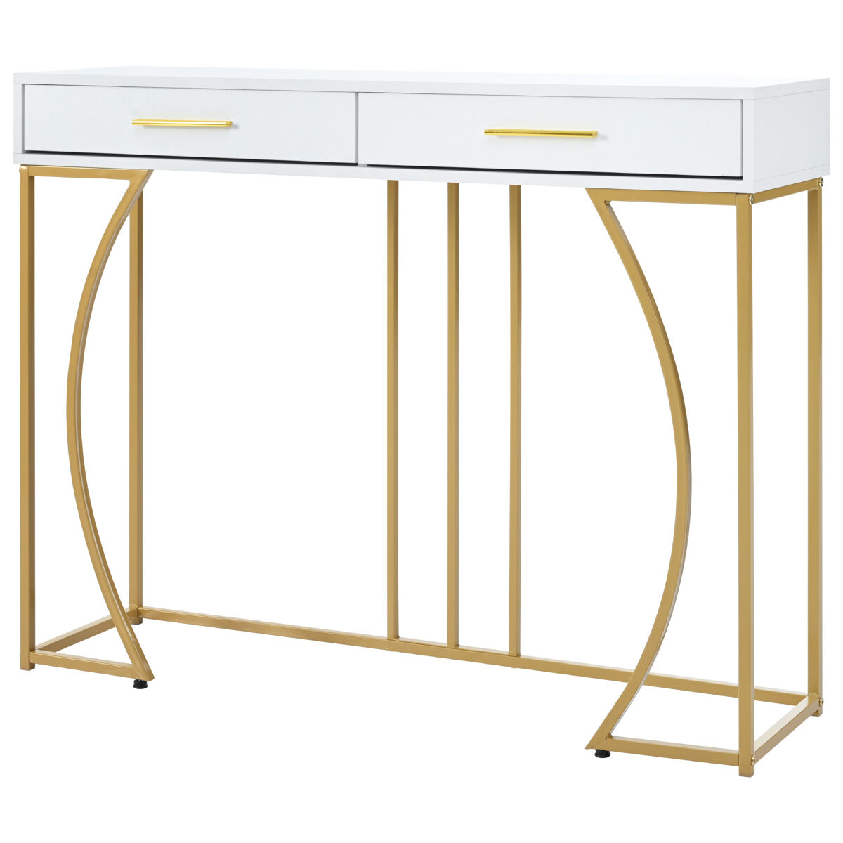 Consola com 2 gavetas - estilo moderno - branco e dourado
