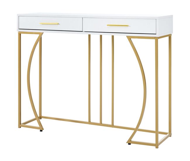 Consola com 2 gavetas - estilo moderno - branco e dourado
