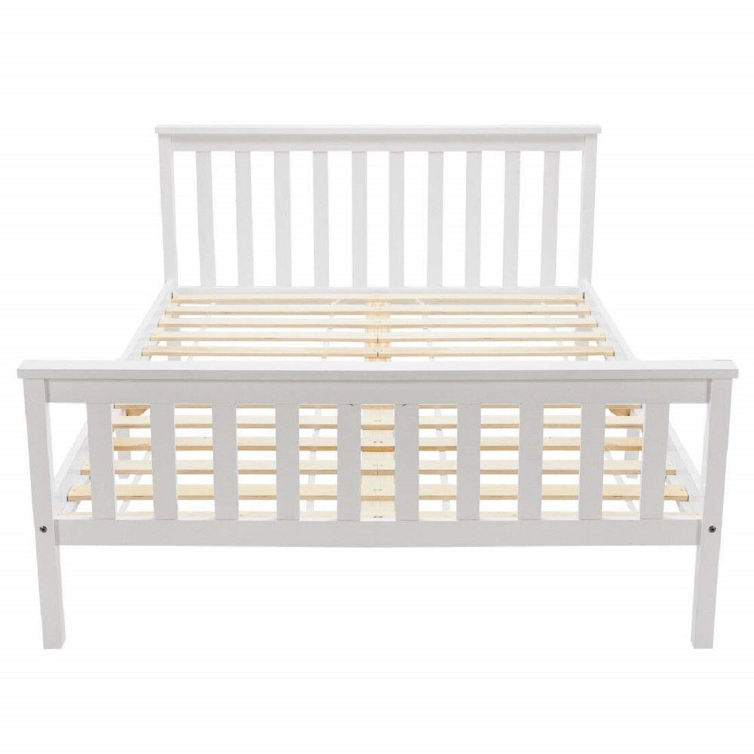 Cama para adultos 140x200 cm de madeira maciça com estrado de ripas - branco