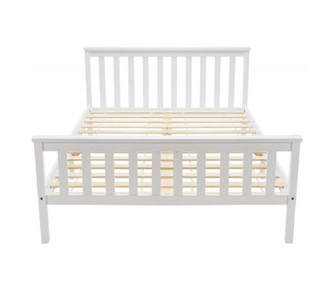 Cama para adultos 140x200 cm de madeira maciça com estrado de ripas - branco
