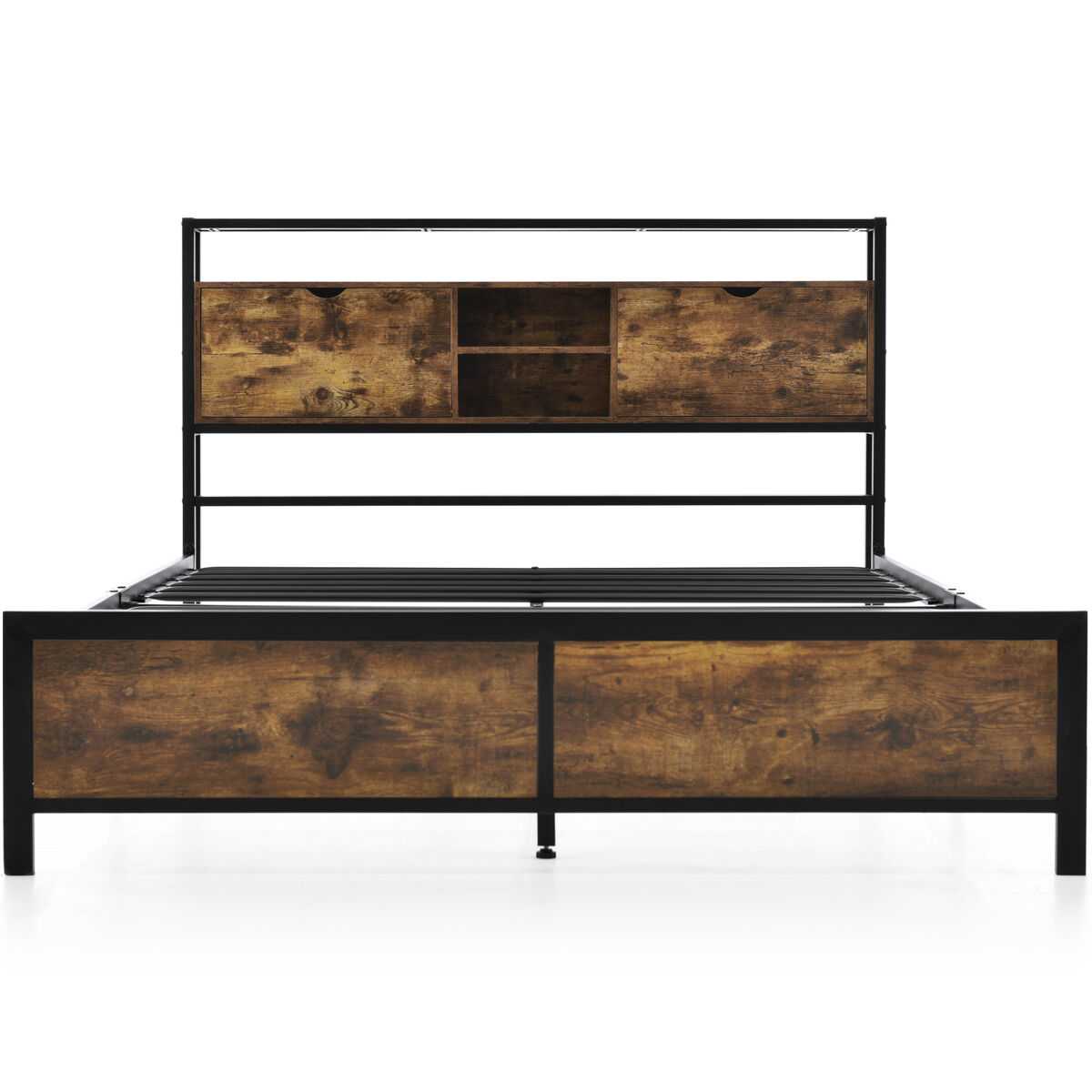 Cama para adultos 140x200 cm com espaço de arrumação - estrutura metálica - castanho