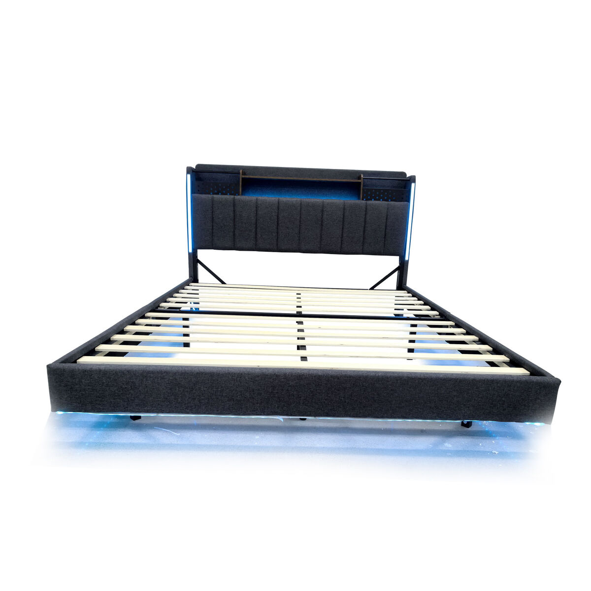 Cama em tecido de linho 140x200 cm - com tomada usb e estrado - cinzento