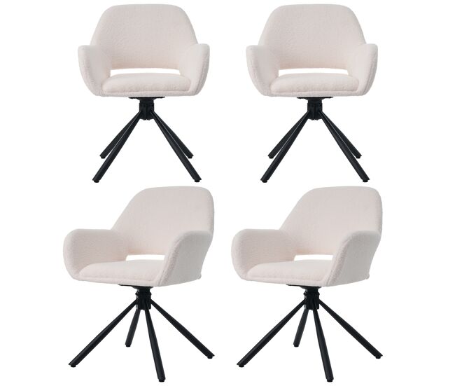 Conjunto de 4 cadeiras giratórias com braços - em tecido de sherpa - estilo moderno - branco