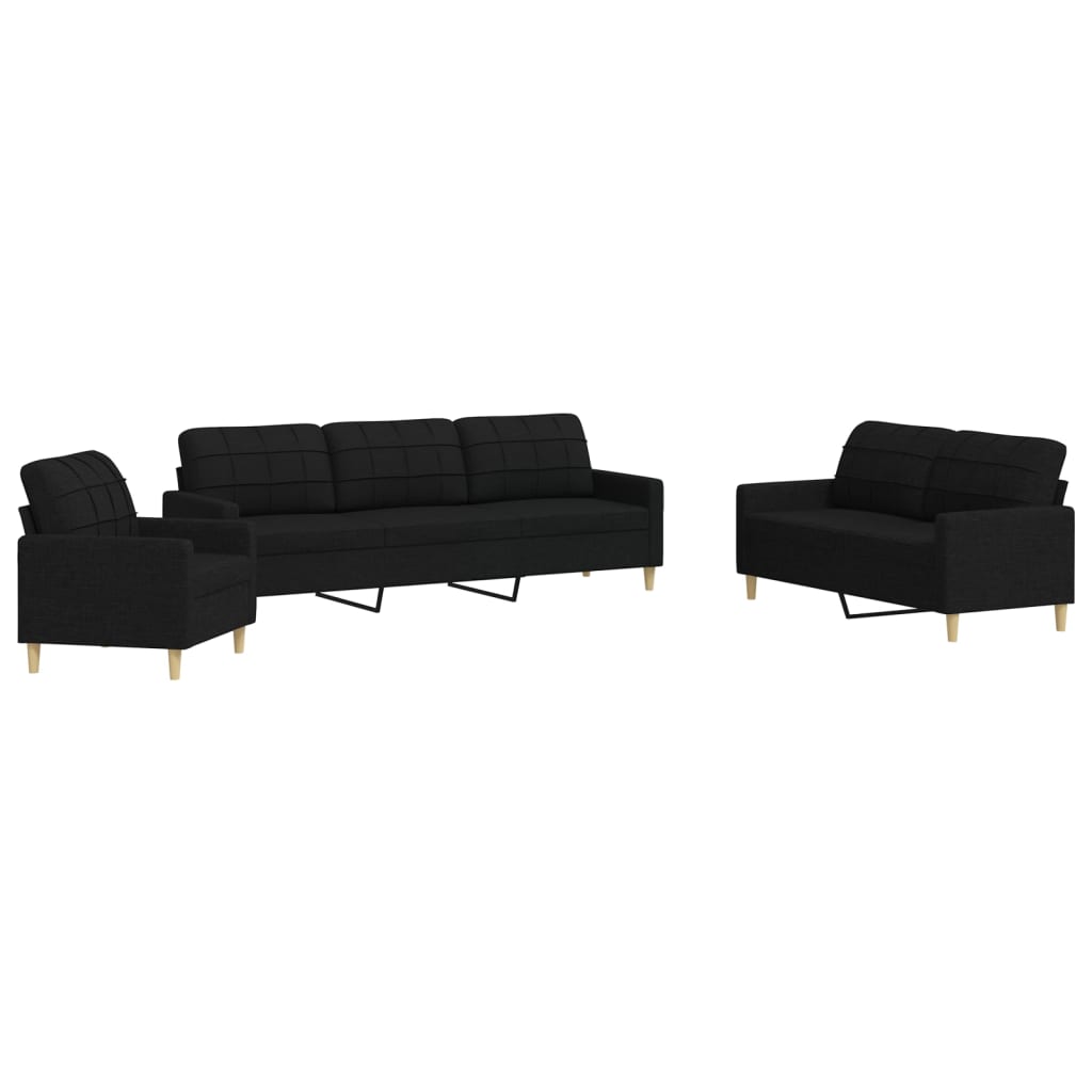 Vidaxl 3 pcs conjunto de sofás tecido preto