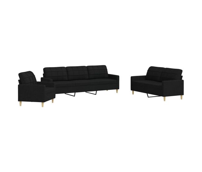 Vidaxl 3 pcs conjunto de sofás tecido preto