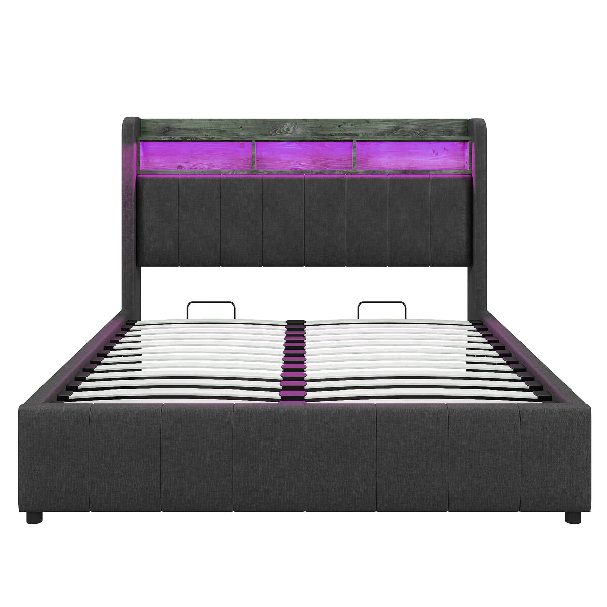 Cómoda estofada em linho 160x200 cm - com led + tomadas - cinzento