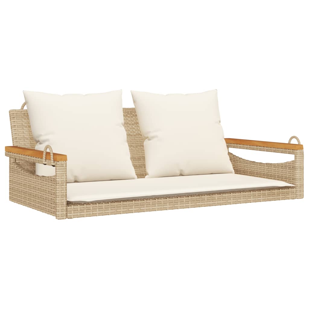 Vidaxl banco baloiço com almofadões 109x62x40 cm vime pe bege