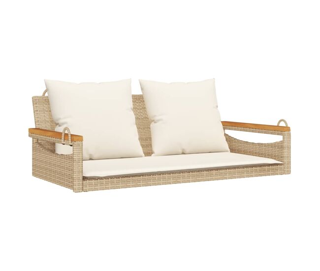 Vidaxl banco baloiço com almofadões 109x62x40 cm vime pe bege