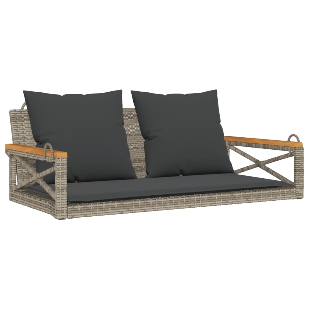 Vidaxl banco baloiço com almofadões 109x62x40 cm vime pe cinzento
