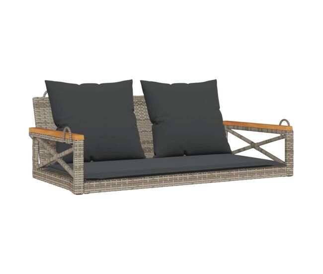 Vidaxl banco baloiço com almofadões 109x62x40 cm vime pe cinzento