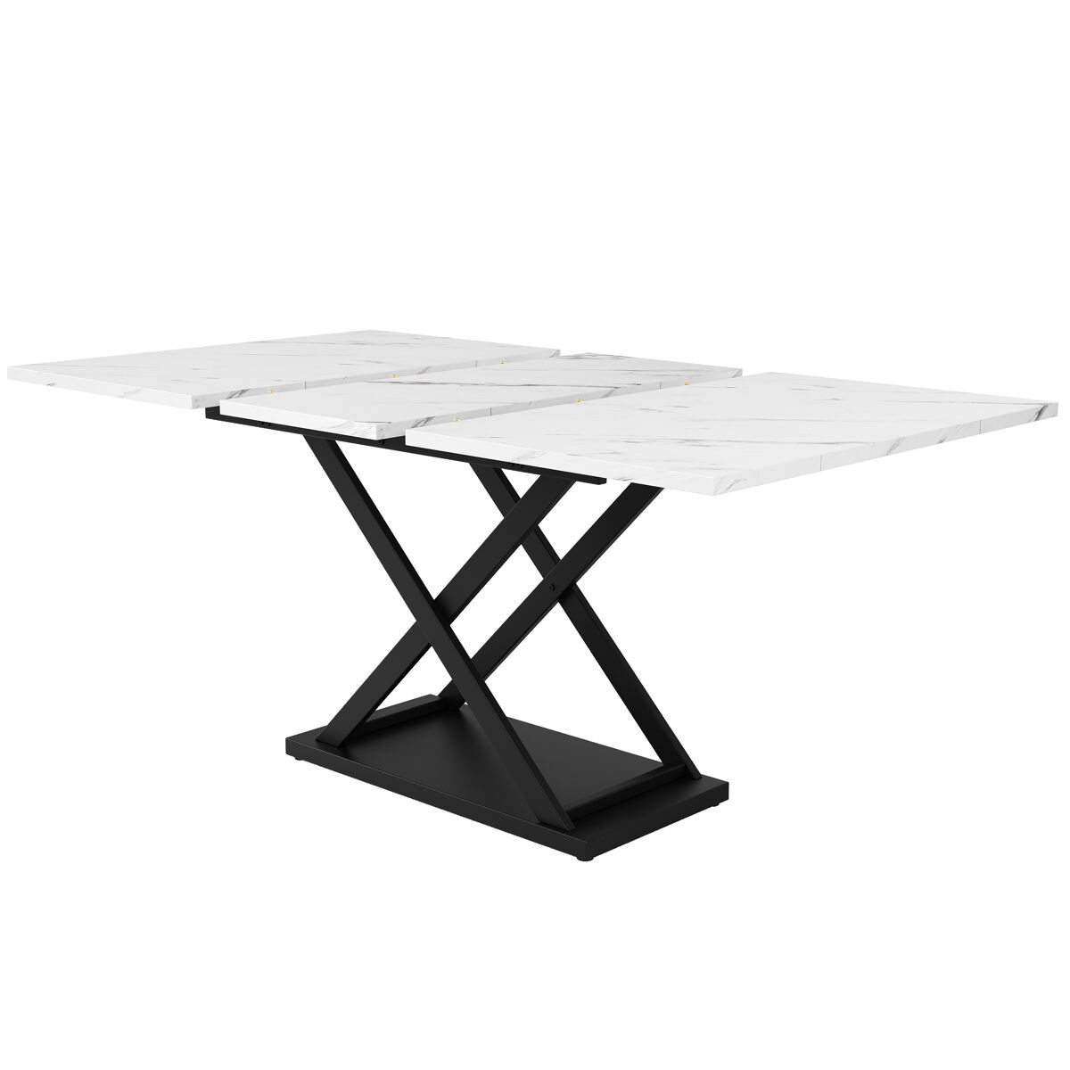 Mesa de jantar retrátil - mdf e metal - tampo com efeito mármore - branco