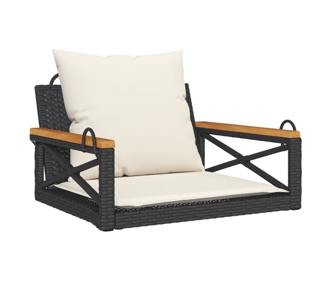 Vidaxl banco baloiço com almofadões 63x62x40 cm vime pe preto