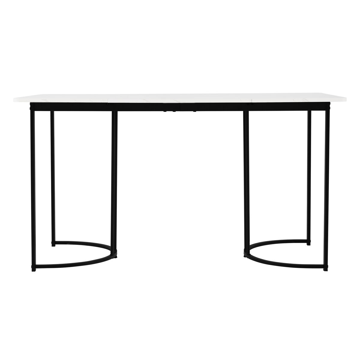 Mesa de jantar 140x80 cm com pés reguláveis - estrutura metálica - folheado de mármore - preto e branco
