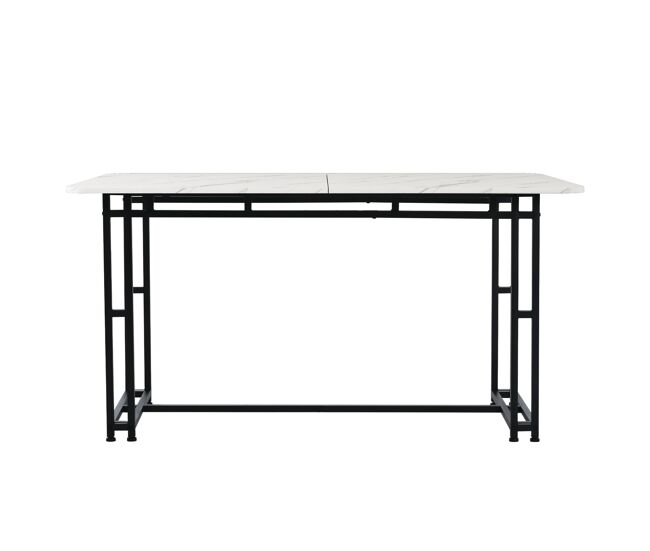 Mesa de jantar - tampo em mármore - pés em metal preto - 140x80cm - preto e branco