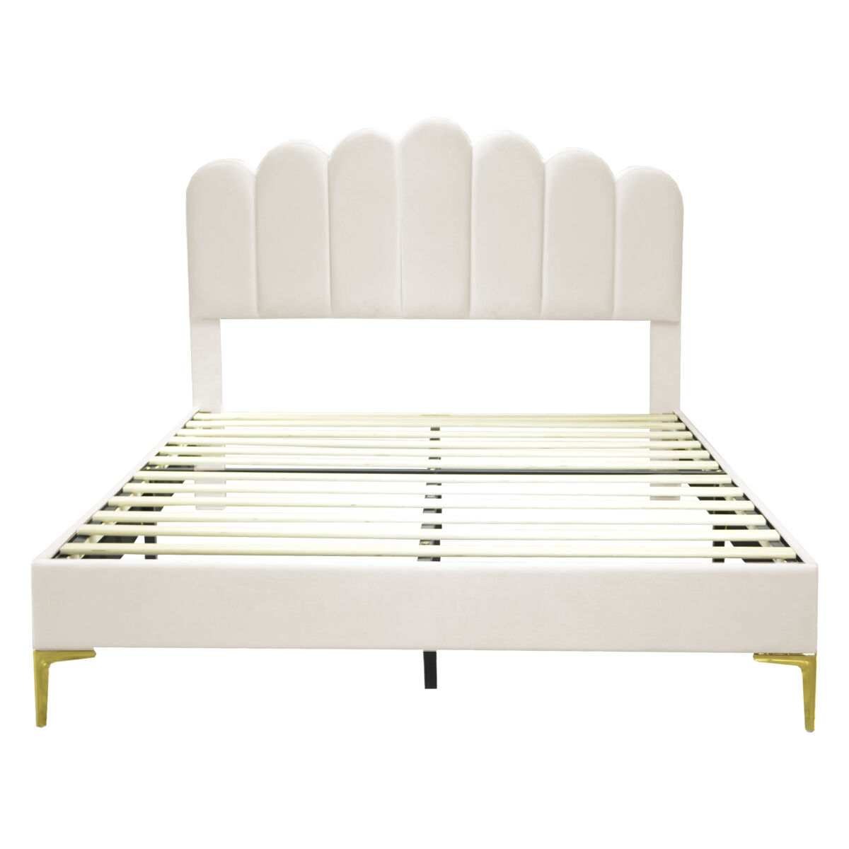 Cama estofada em veludo 140x200cm com estrado de ripas - cabeceira regulável - bege