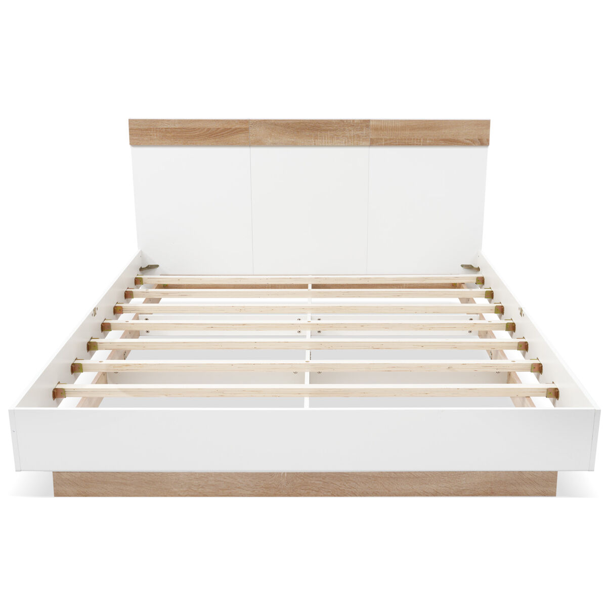 Cama para adultos 180x200 cm - cama flutuante com estrado de ripas - estrutura de madeira - branco