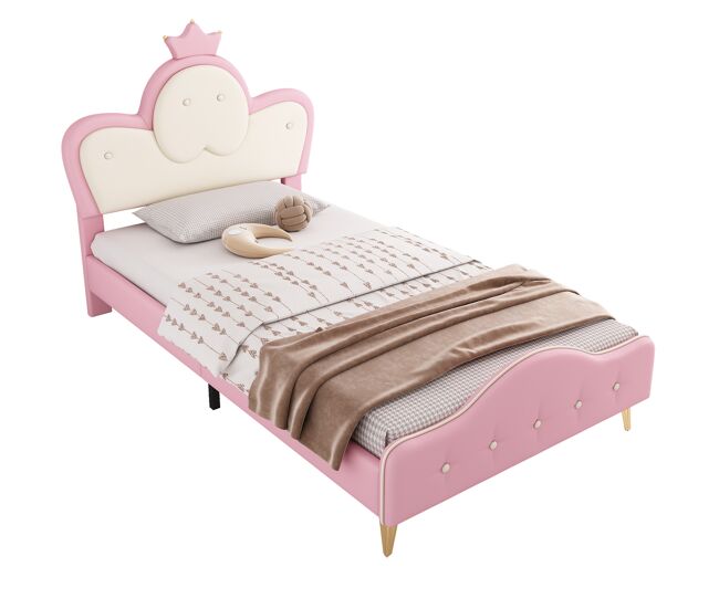Cama de criança,cama de solteiro de pu 90x200cm com luz led,rosa