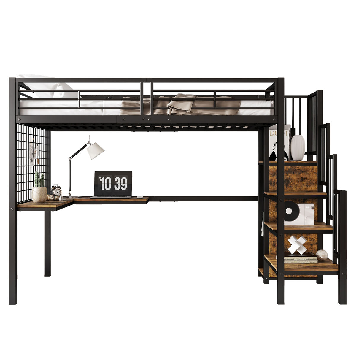 Cama de criança,cama alta de metal e mdf 90x200cm,preto