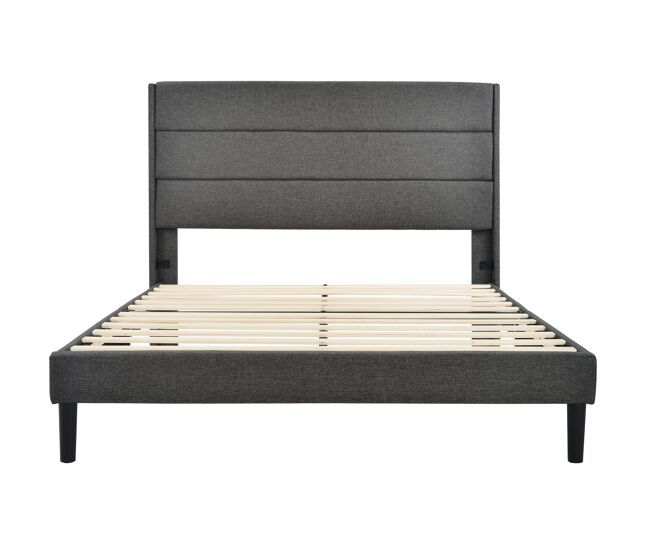Cama estofada em linho - 140x200cm - estilo contemporâneo - cinzento