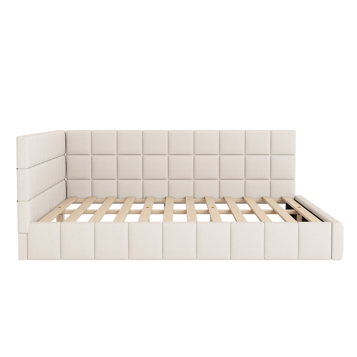 Cama de adulto 160x200cm em veludo com estrado de ripas e estrado de ripas - bege