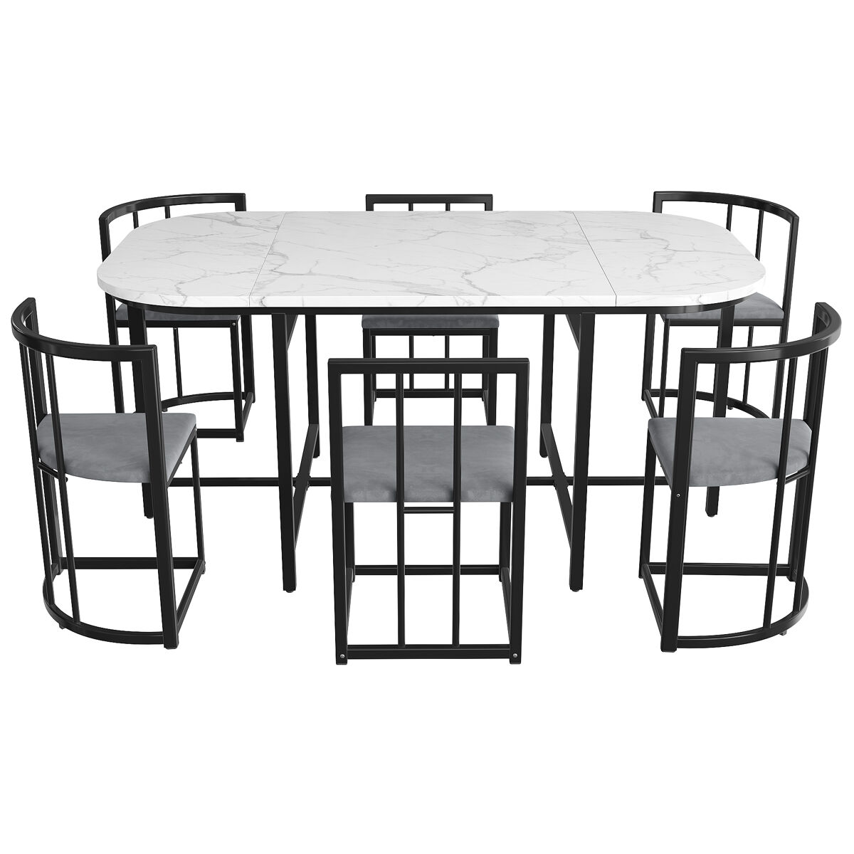 Conjunto de mesa e 6 cadeiras - cadeiras com assento e almofadas para as costas - preto