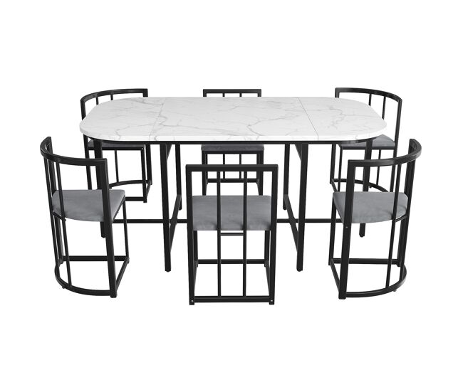 Conjunto de mesa e 6 cadeiras - cadeiras com assento e almofadas para as costas - preto