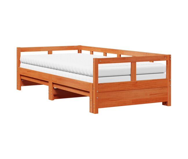 Cama de casal - cama dupla com gavetão e colchões 80x200 cm pinho castanho-mel