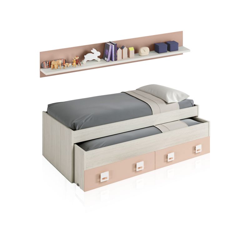 Cama de casal juvenil kenia com prateleira alpes brancos - rosa 200 x 69 x 96 cm