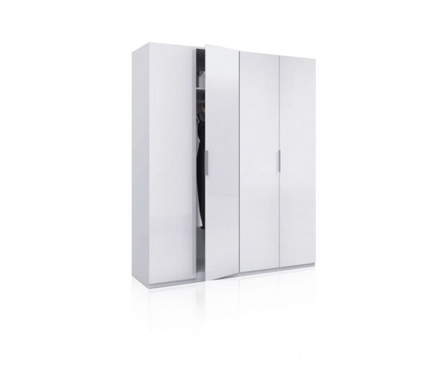 Armário de grandes dimensões com 4 portas, 180 x 200 cm, belar branco brilhante 180 x 200 x 52 cm