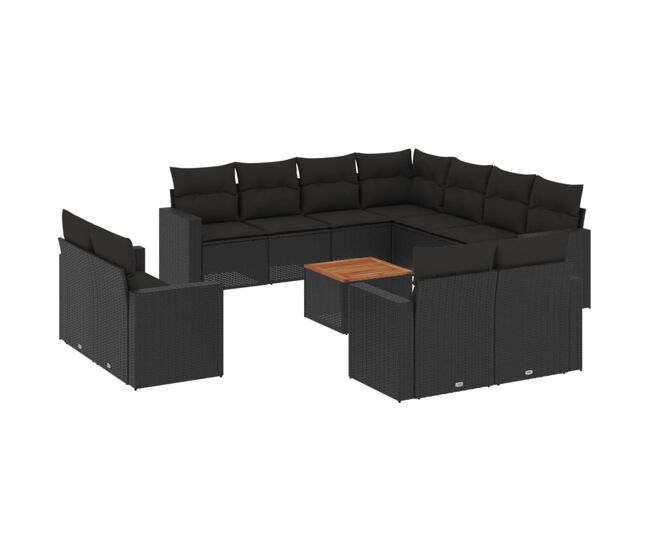 Vidaxl 12 pcs conjunto de sofás de jardim c/ almofadões vime pe preto
