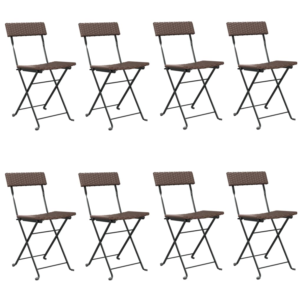 Vidaxl cadeiras de bistrô dobráveis 8 pcs vime pe e aço castanho