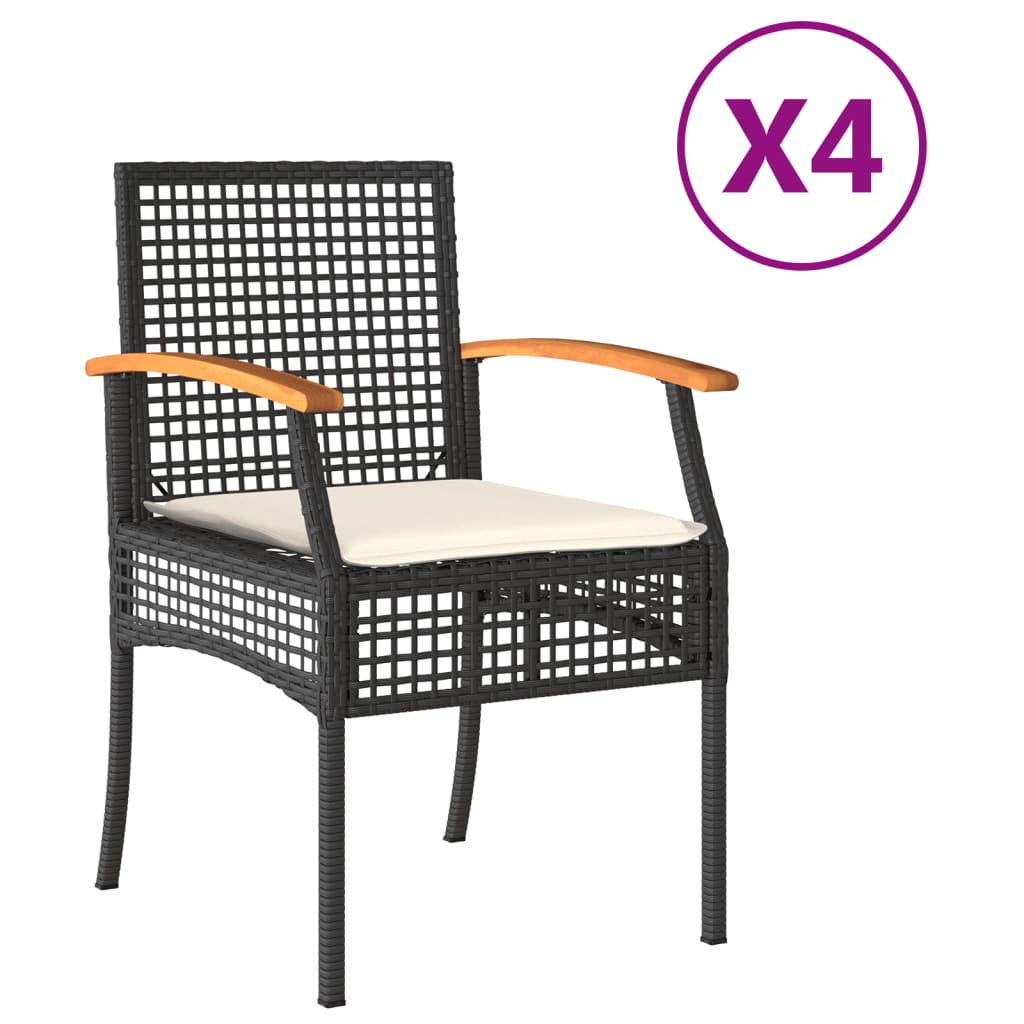 Vidaxl cadeiras de jardim com almofadões 4 pcs vime pe/acácia noir