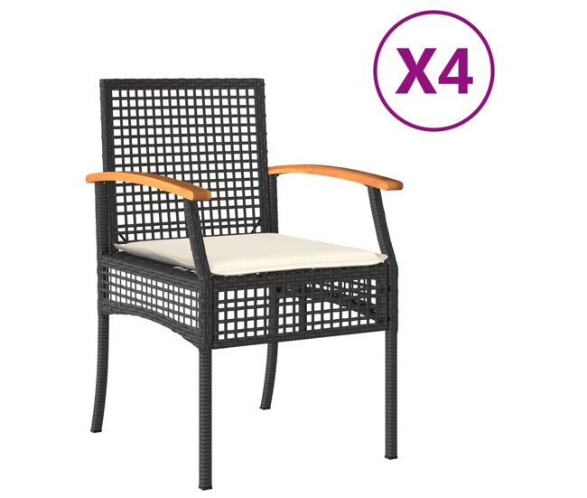 Vidaxl cadeiras de jardim com almofadões 4 pcs vime pe/acácia noir