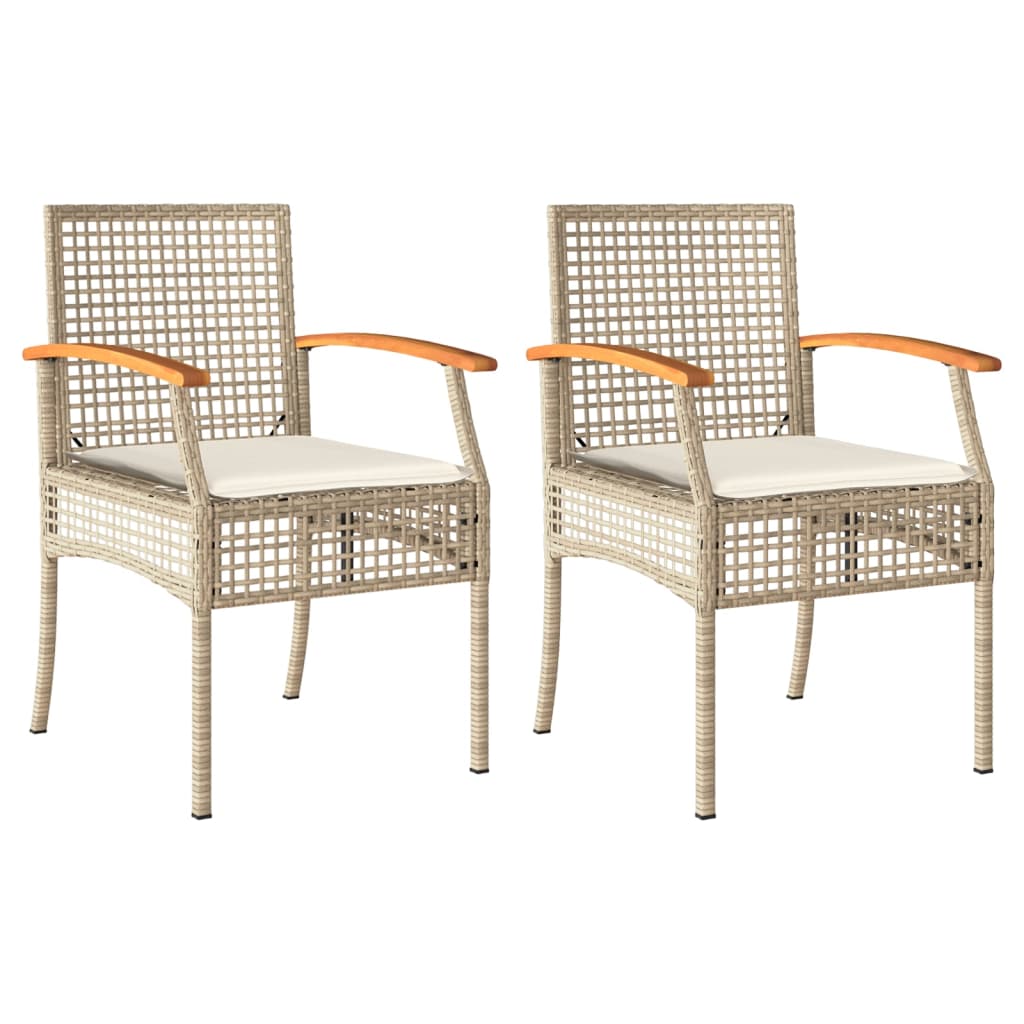 Vidaxl cadeiras de jardim com almofadões 2 pcs vime pe/acácia bege