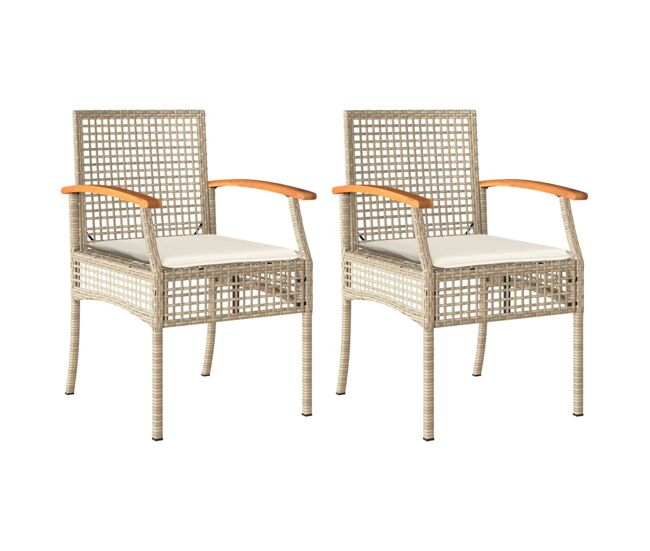 Vidaxl cadeiras de jardim com almofadões 2 pcs vime pe/acácia bege