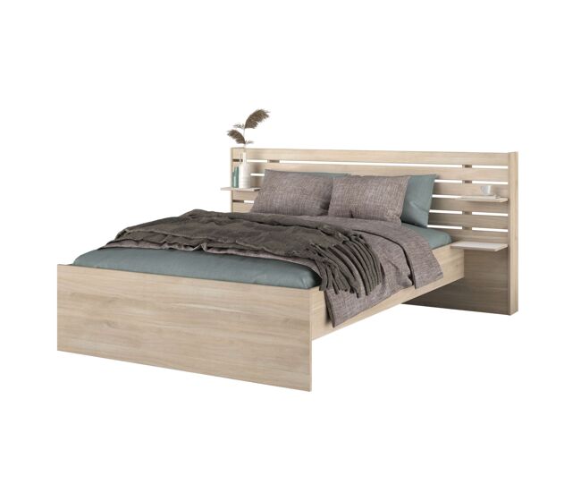 Cama de casal com cabeceira em carvalho japonês 135-140x200 cm
