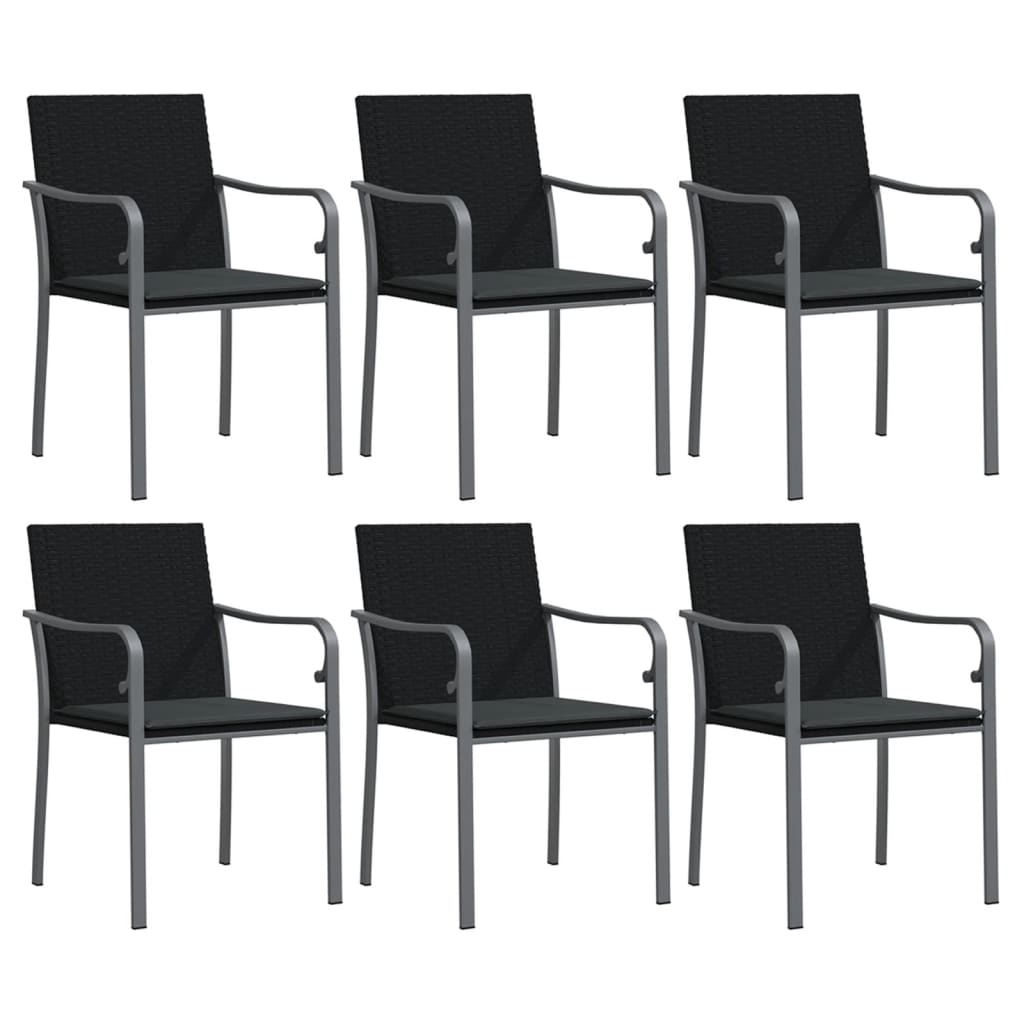 Vidaxl cadeiras jardim c/ almofadões 6pcs 56x59x84 cm vime pe preto