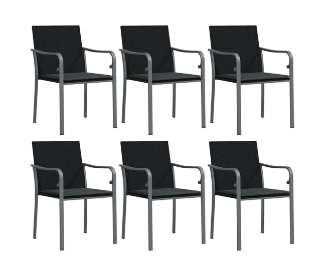 Vidaxl cadeiras jardim c/ almofadões 6pcs 56x59x84 cm vime pe preto