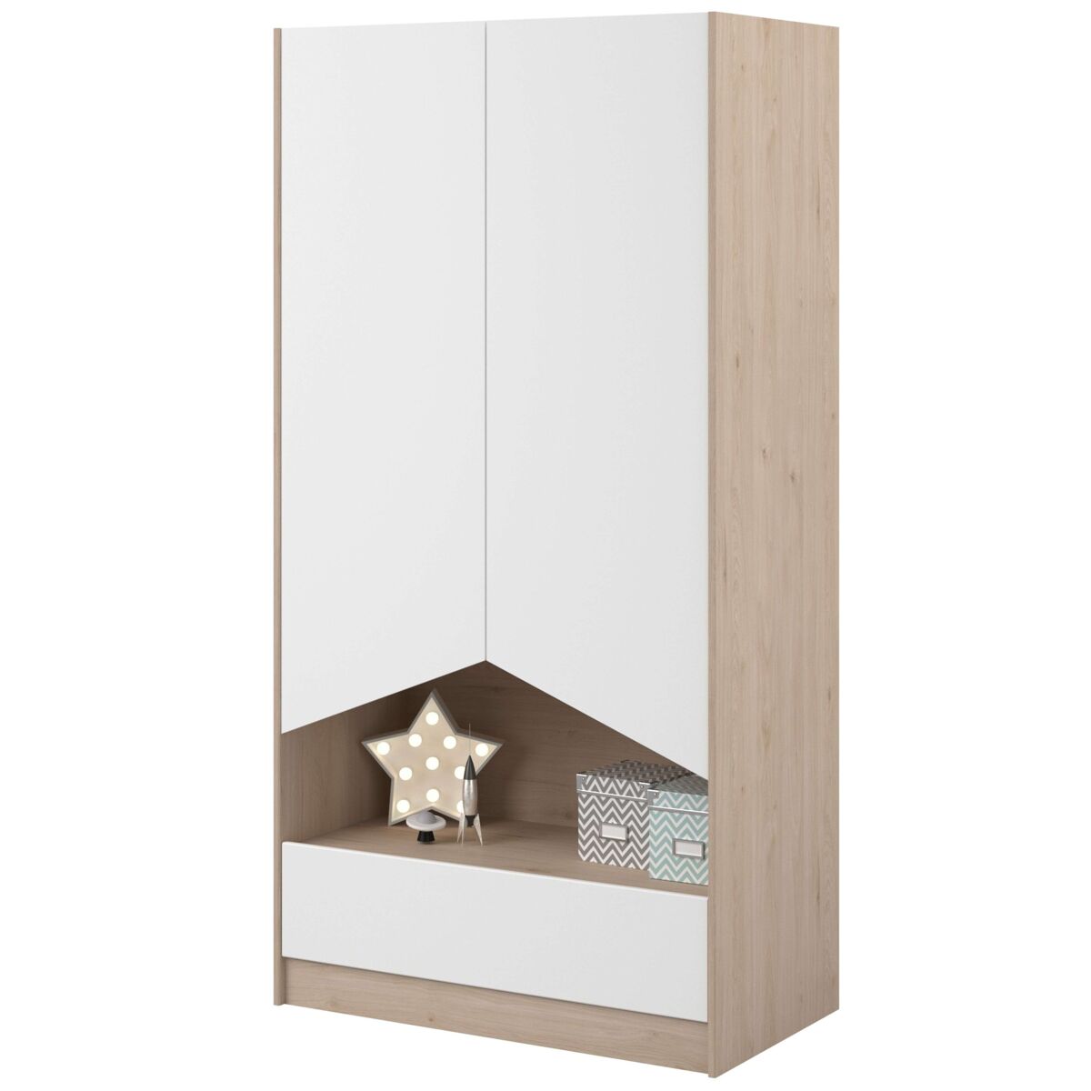 Guarda-roupa infantil e juvenil com 2 portas e gaveta em carvalho jackson e branco fosco quarto moderno