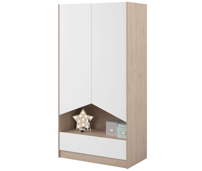 Guarda-roupa infantil e juvenil com 2 portas e gaveta em carvalho jackson e branco fosco quarto moderno