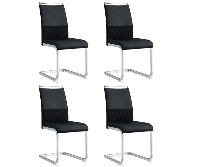 Conjunto de 4 cadeiras de jantar - couro sintético e encosto em linho - preto
