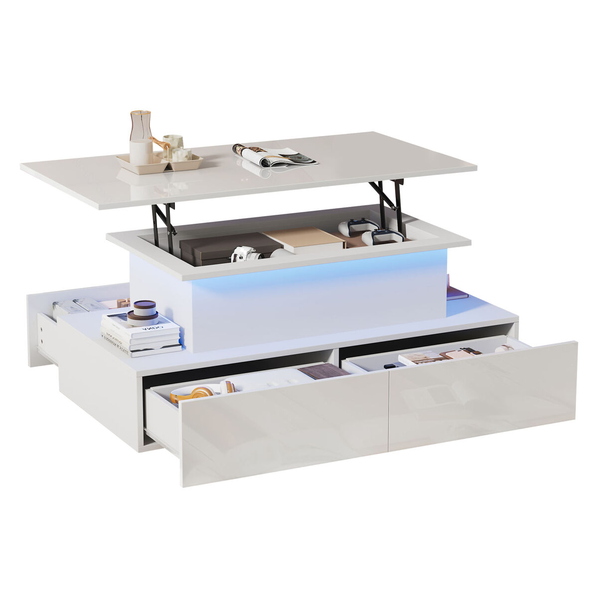 Mesa de centro elevável retangular de painel de partículas 90x55 Branco