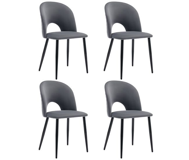 Conjunto de 4 cadeiras estofadas em veludo - estofadas com motivo de diamante - pés reguláveis - cinzento