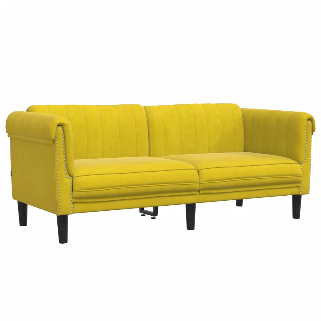 Sofá de 2 lugares - sofá fixo veludo amarelo