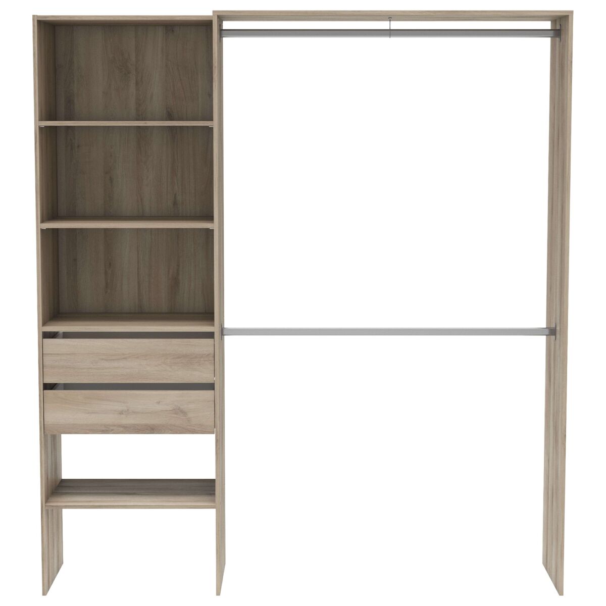 Guarda-roupa com 2 barras de cabide, coluna com 4 prateleiras e 2 gavetas, quarto, closet, 205x185x44 cm