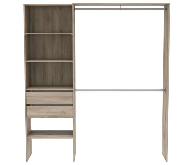 Guarda-roupa com 2 barras de cabide, coluna com 4 prateleiras e 2 gavetas, quarto, closet, 205x185x44 cm